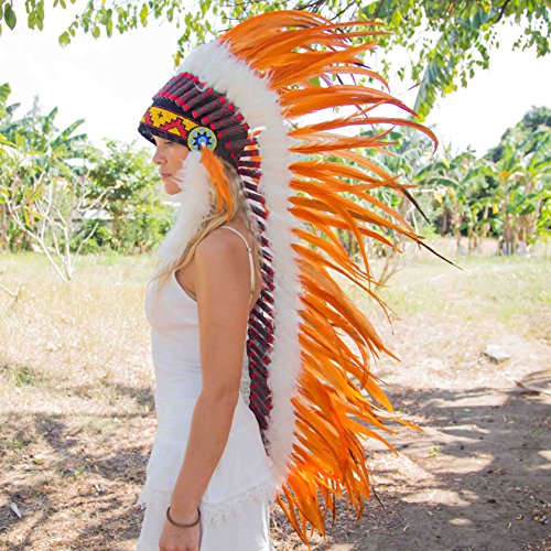 Novum Crafts Feather Headdress | Native American Indian Inspired | Orange