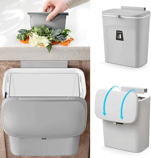 PILITO Kitchen Door Hanging Trash Can with Lid, 2.4