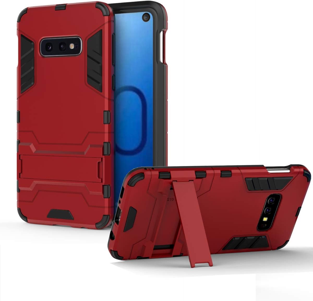 Lrker Rugged Armor Case for Samsung Galaxy S10e 2019, Kickstand Shock Absorption Prevent Drop Full Protection Tough Hybrid Cover Red