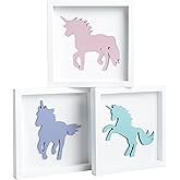 Tide and Tales Unicorn Wall Decor (Set of 3) 3D Framed Unicorn Bedroom Decor for Girls, Pastel Girls Room Decorations, White Wood Nursery Decorations Wall Art, Gift-Boxed