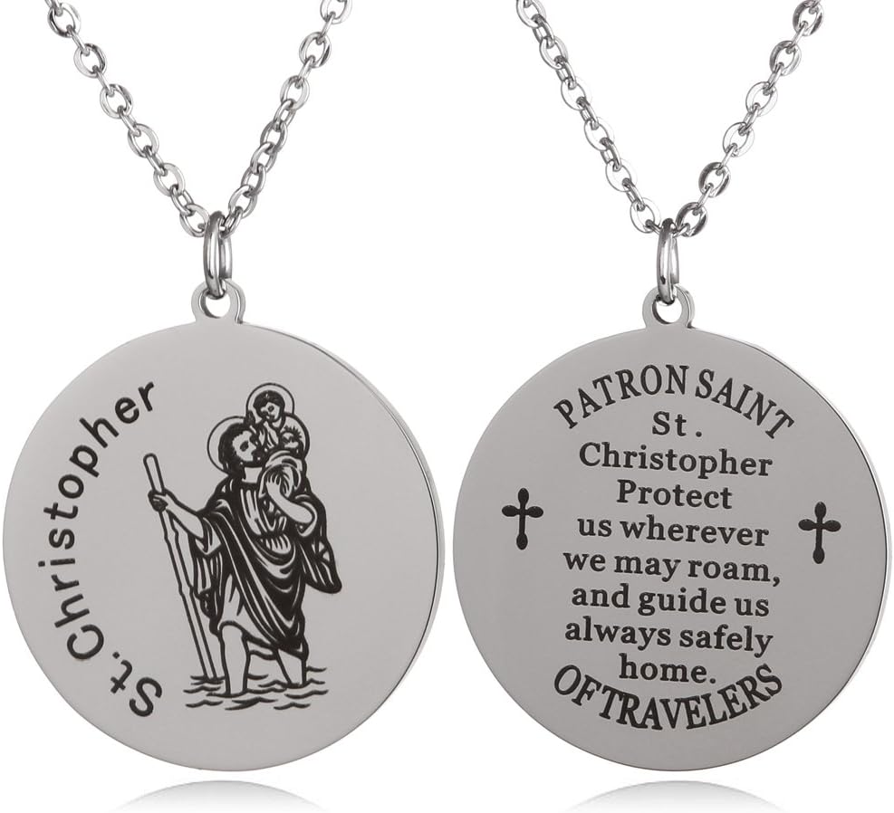 Catholic Gifts St Christopher Patron Saint of Travelers Marine Corps Air Force Army Navy Coast Guard Round Tag Necklace Religious Faith Gift…