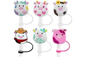 PEDVSTY Reusable Straw Cover for Stanley 30&40 Oz Tumbler Cup, Funny Silicone Straw Topper, Themed Party Gifts Decoration, Drinking Straw Tip Covers for 7-9mm Straws- Cute Pigs, 6Pcs