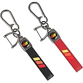 SCOXRXC 2 PCS Black and Red Leather Metal Car Keychain Cars Keyring Accessories