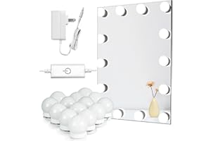 Waneway Vanity Lights for Mirror, DIY Hollywood Lighted Makeup Vanity Mirror Dimmable Lights, Stick on LED Mirror Light Kit for Vanity Set, Plug in Makeup Light for Bathroom Wall Mirror, 14-Bulb