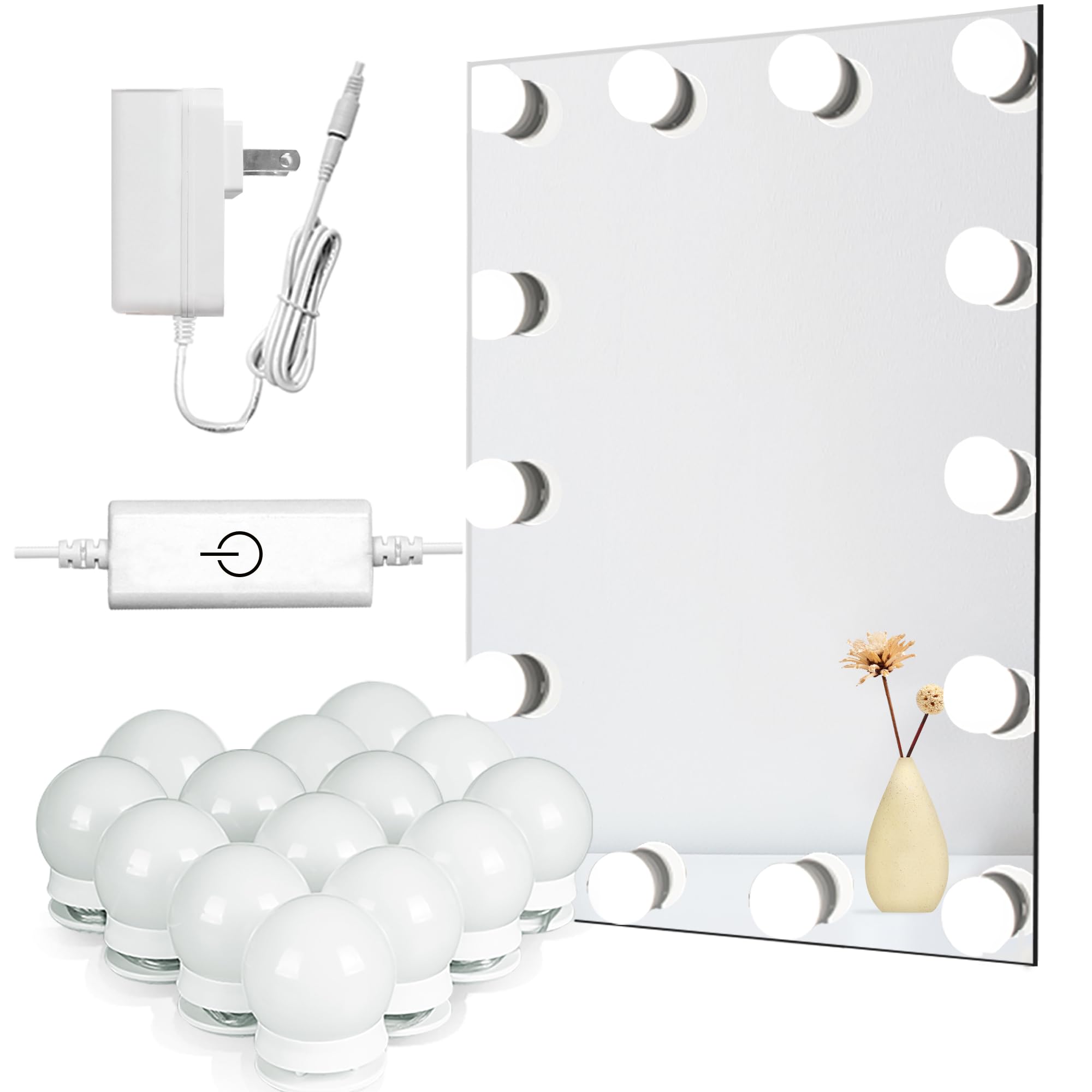 Photo 1 of Waneway Vanity Lights for Mirror, DIY Hollywood Lighted Makeup Vanity Mirror Dimmable Lights, Stick on LED Mirror Light Kit for Vanity Set, Plug in Makeup Light for Bathroom Wall Mirror, 14-Bulb
