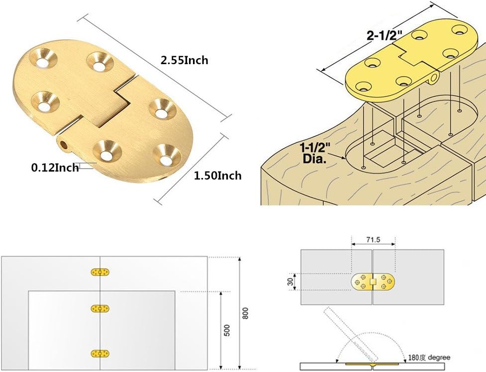 Folding Table Hinge, Desk Hinge, Solid Brass Butler Tray Hinge 2-1/2"x1-1/2 with Screws Satin Finish for Folding Tables - Gold, 2Pcs - Image 3