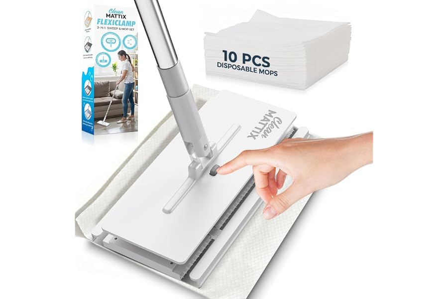 CleanMattix - FlexiClamp Sweep & Mop Kit - Compatible with Swiffer Pads, Durable Cleaning Tool for Hardwood, Tile, Marble & L
