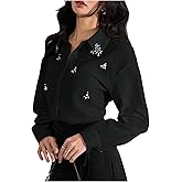 SweatyRocks Women's Long Sleeve Button Down Shirts Blouses Rhinestone Business Work Tops