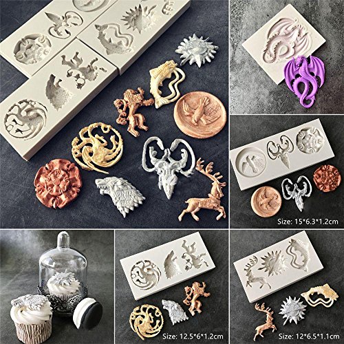 Unmengii DIY Baking Chocolate Silicone Fondant Mold Wolf Dragon Shape Family Badge