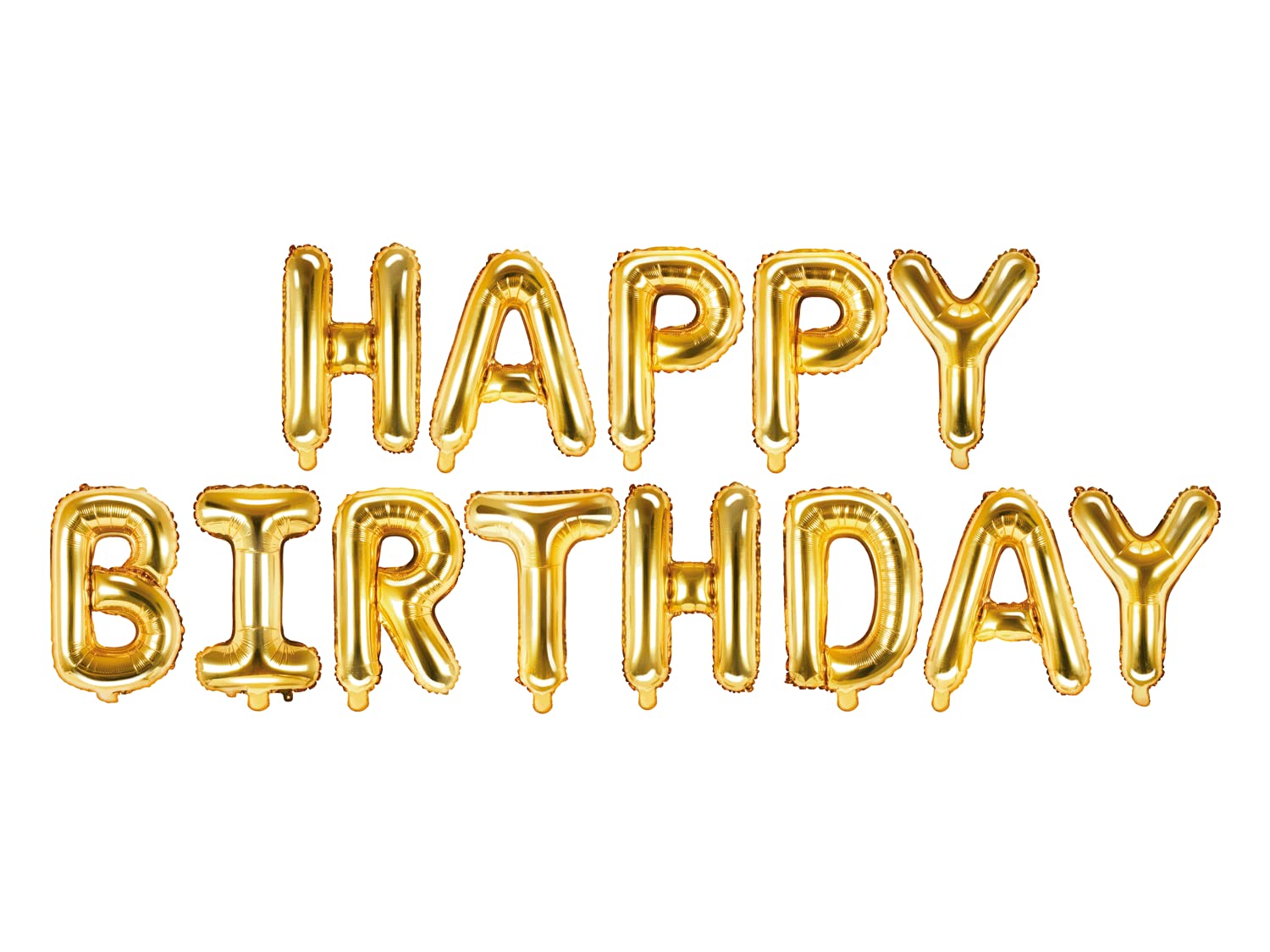 Balloon Garland Happy Birthday in Gold - Approx. 340 x 35 cm - Letter Garland Can Be Filled with Air - Birthday Decoration with Valve & Straw - Reusable