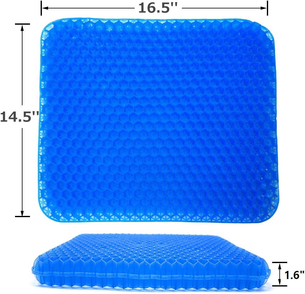 Gel Seat Cushion, Double Thick Big Gel Seat Cushion, Honeycomb Design Gel Seat Cushion for Pressure Relief Back Pain, Gel Cushion for Home Office Chair Cars Wheelchair(with Non-slip Seat Cover): Home & Kitchen