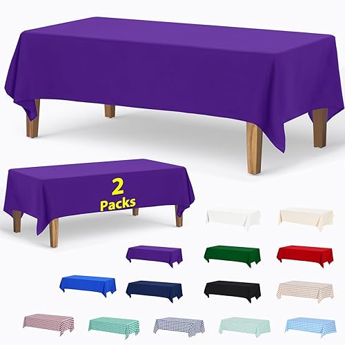 ABCCANOPY 2 Pack Rectangle Polyester Tablecloth 54 x 108 Inch Indoor Outdoor Stain-Resistant Washable Heavy-Duty Fabric Table Cover Elegant Home Decor Purple