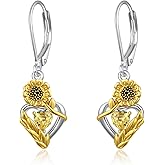Dreamboat Daisy Sunflower Dangle Drop Earrings for Women 925 Sterling Silver You Are My Sunshine Flower Leverback Jewelry Christmas Anniversary Birthday Gifts for Her