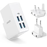 Anker USB Plug Charger 5.4A/27W 4-Port USB Wall Charger, PowerPort 4 Lite with Interchangeable UK and EU Travel Charger, Adapter for iPhone XS/XS Max/XR/X/8,Galaxy S8/Note 3,iPad Air 2/mini 3,and More