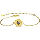ORANGE FOREST Sunflower Bracelet for Women 925 Sterling Silver Gold Plated Adjustable Sunflower Bracelets Birthday Christmas Thanksgiving Day Jewelry Gifts for Women