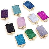 QSLLER 5PCS Natural Crystal Clusters Charms Rectangle Gold Edging Double Holes Connector For Jewelry Making DIY Bracelet