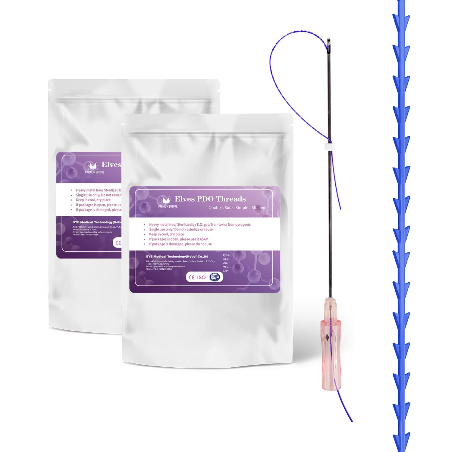 Photo 1 of elves Fishbone Pdo Threads for Face lift - PDO Cog Threads Whole Body Lifting - Bullet Blunt Tip, 20pcs (Fishbone 18G100)