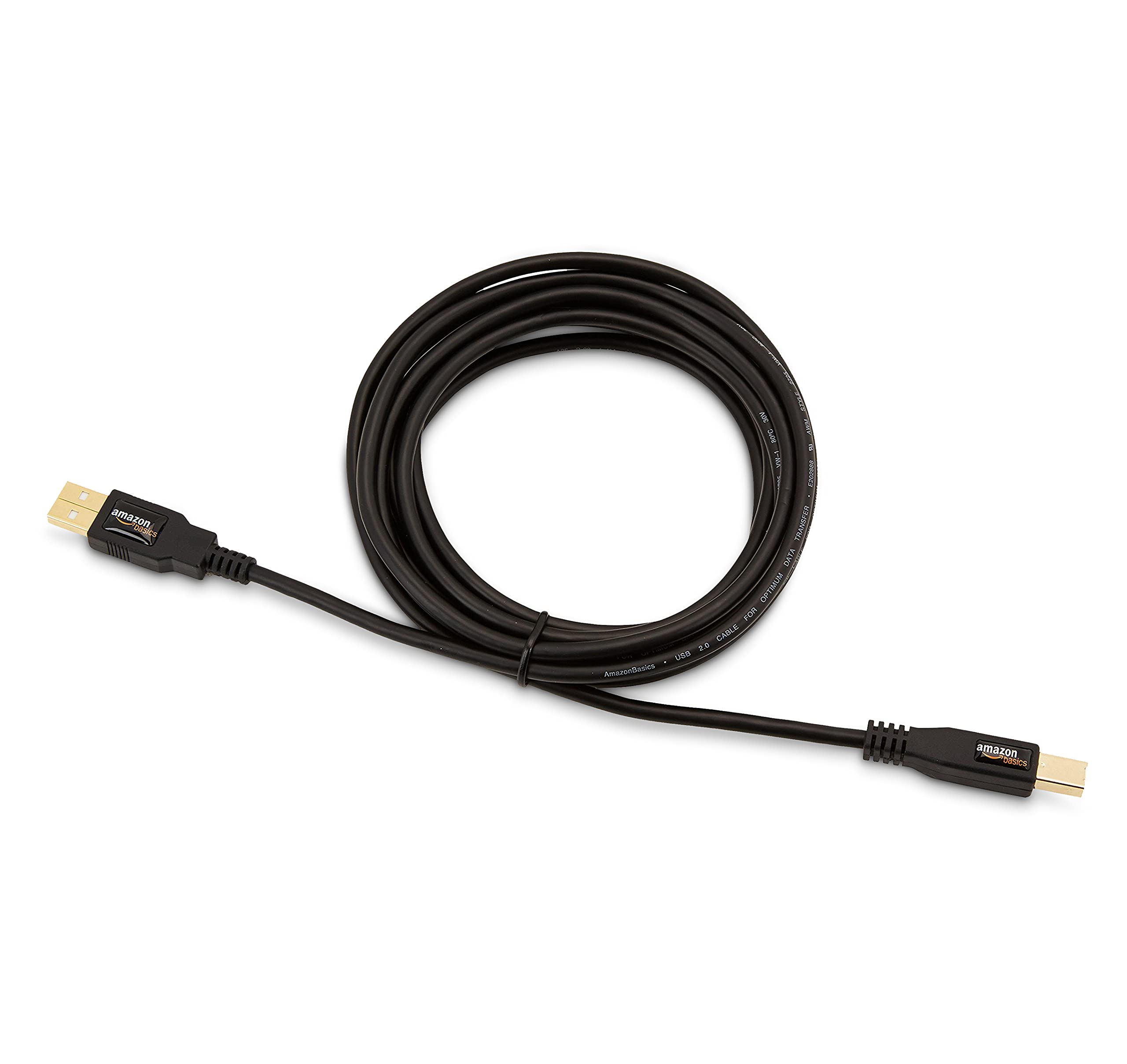 Amazon Basics USB-A to USB-B 2.0 Cable for Printer or External Hard Drive, Gold-Plated Connectors, Black, 10 Foot