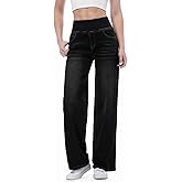 Chasehot Pull on Wide Leg Jeans for Women, High Waisted Stretchy Baggy Trendy Tummy Control Straight Leg Jeans Denim Pants