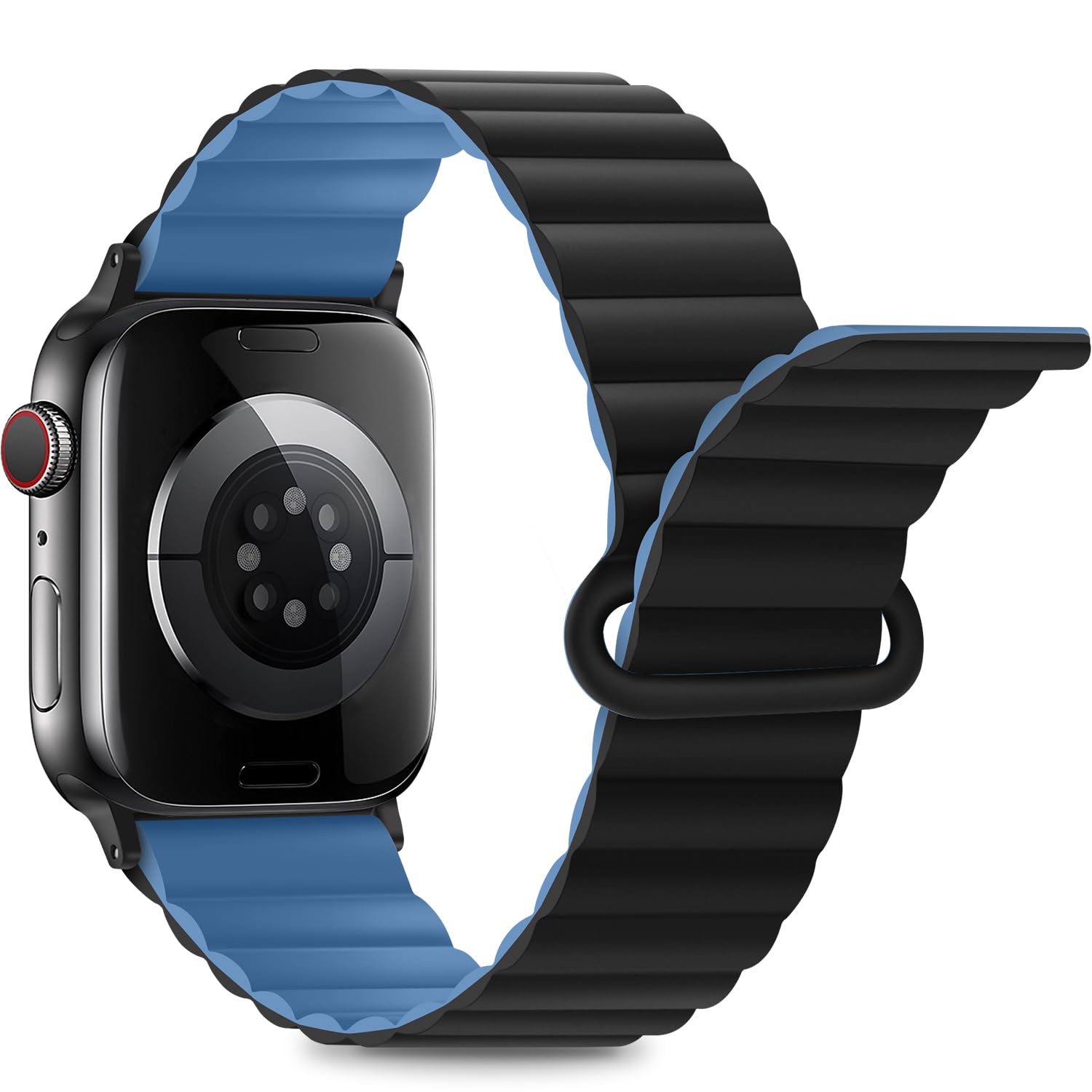 Anlinser Straps Compatible with Apple Watch Strap 49/46/45/44/42/41/40/38mm, Double Side Reversible Magnetic Band with Loop for iWatch Ultra 3-1 SE Series 11 10 9 8 7-1 (49/46/45/44/,Black/Blue)
