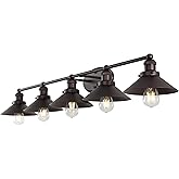 JONATHAN Y 36.25" Oil Rubbed Bronze 4-Light Industrial Farmhouse Metal Vanity Light Wall Sconce, Metal Shade for Bathroom Mir