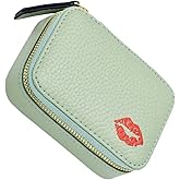 Kichvoe Portable Lipstick Makeup Bag Small Pu Leather Cosmetic Pouch with Mirror for Travel Daily Use Organizer for Lipstick Cards Jewelry