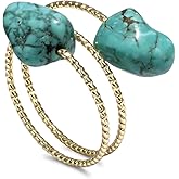 Turquoise Rings for Women, Adjustable Statement Ring Turquoise Jewelry for Women, Natural Double Turquoise Stone Ring Gold Plated