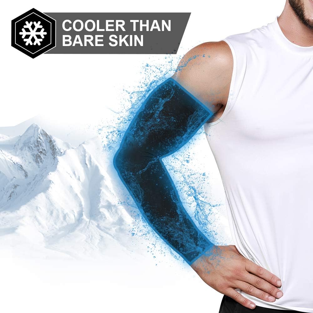 Sun Protection Cooling Arm Sleeves - UV Sleeves for Men & Women, Black 2 Pairs: Clothing