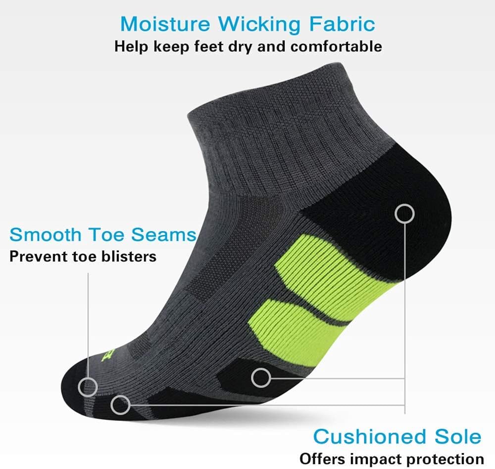 BERING Men's Athletic Ankle Running Socks, Size 10-13, DarkGrey/Black, 6 Pack: Clothing