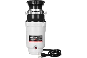 TECASA 1/2 HP Garbage Disposal, Power Cord Included, Continuous-Feed Stainless Steel Food Waste Grinding System for Kitchen Sink Disposal, White and Black, HyperCrush 50