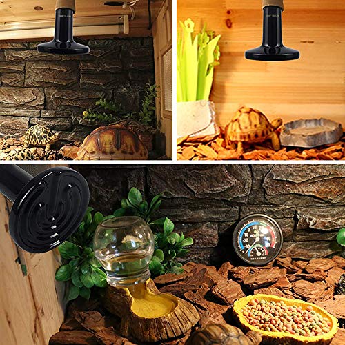 HONG111 100W Ceramic Heat Lamp with 2-pcs Digital Aquarium Thermometer, Infrared Reptile Heat Emitter Heater Bulb for Pet Brooder Coop Chicken Lizard Turtle Snake Aquarium