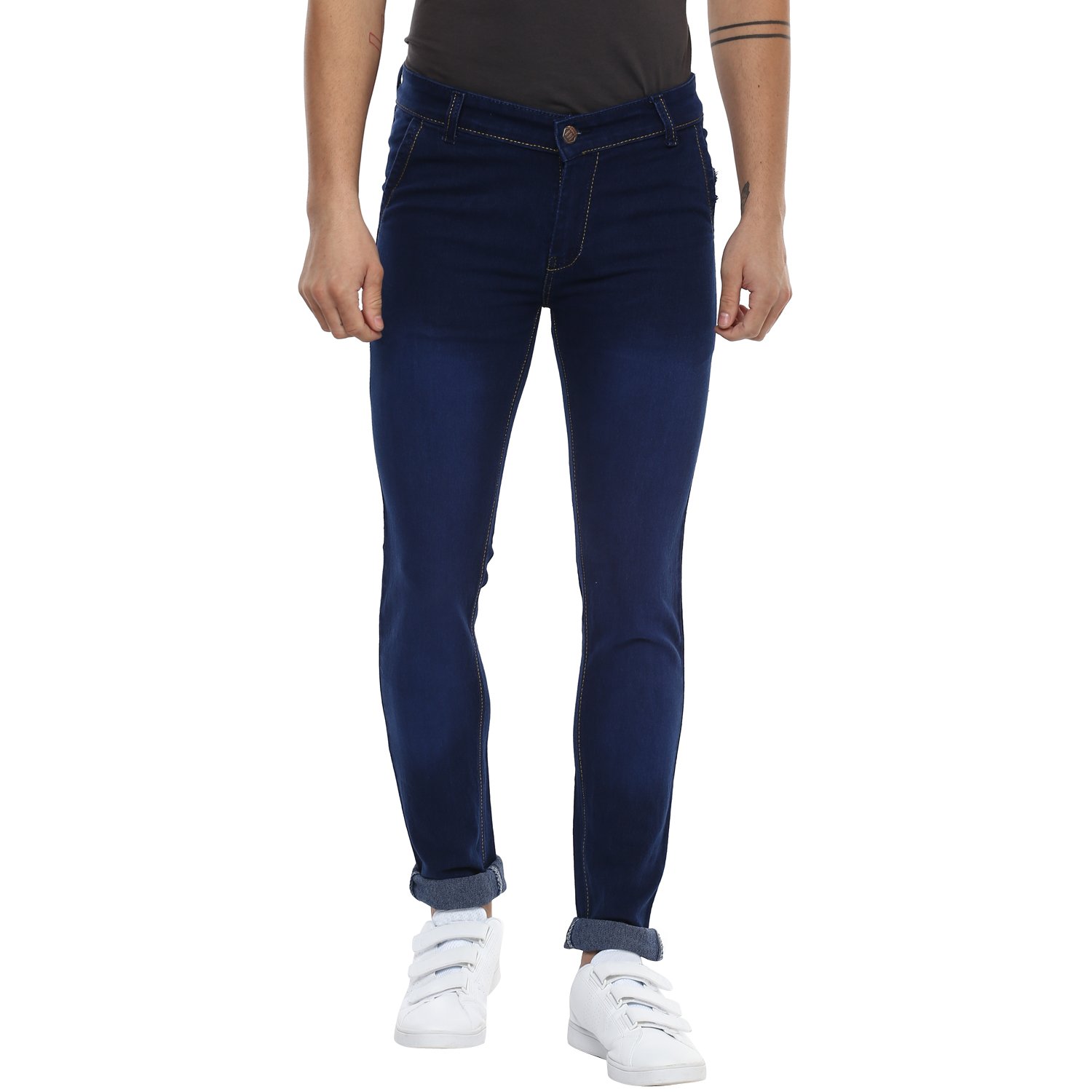 urbano fashion men's dark blue slim fit stretch jeans