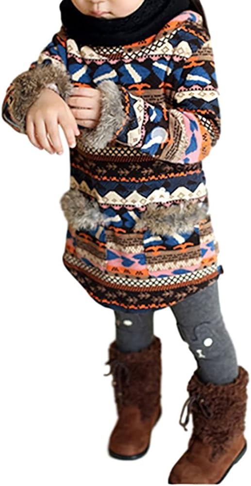 BOWKITE Kids Girls Winter Leggings Bunny Printed Thick Warm Fleece Pants for 2-7 Years: Clothing