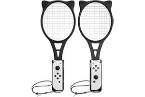 OLYGIVE Tennis Racket for Nintendo Switch Sports or Nintendo Switch OLED Joycons for Mario Tennis Aces Accessories(2-Pack,Black)