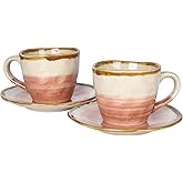 Bosmarlin Stoneware Coffee Cup Mug with Saucer Set of 2 for Latte, Cappuccino, Tea, Oz, Dishwasher and Microwave Safe (Salmon Pink, 2)