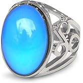 FUN JEWELS Classic Multi Color Change Oval Crystal Stone Emotion Feeling Statement Mood Ring For Women Men Size 6-10