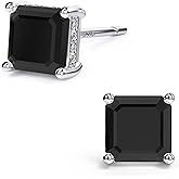 18K White Gold Plated Sterling Silver Asscher Cut Cubic Zirconia Stud Earrings for Women Men | Square CZ Stud Earrings Simulated Diamond Earrings Studs
