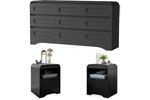 SOLACE FURNITURE 9 Drawer Dresser and Nightstand Sets for Bedroom, 3 Piece Bedroom Set, Wood 9 Drawer Dresser & Night Stand Set of 2, Large Chest of Drawers Modern Storage Cabinet Bedroom Furniture Set, Black