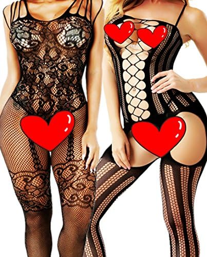 Daisland 2 Women Sexy Lingerie Sleepwear Nightwear Babydoll Bodystocking for Sex (1 Black 0018 1 Black 0314, Regular)