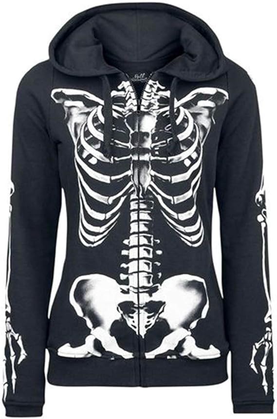 SOMTHRON Mujer Moda Esqueleto con Capucha de impresi贸n de Manga Larga con Capucha Cremallera Casual Halloween S-5XL