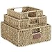 VonHaus Set of 3 Square Seagrass Storage Baskets with Insert Handles Ideal for Bathroom and Home Organization ,Brown ,Set of 3 Seagrass