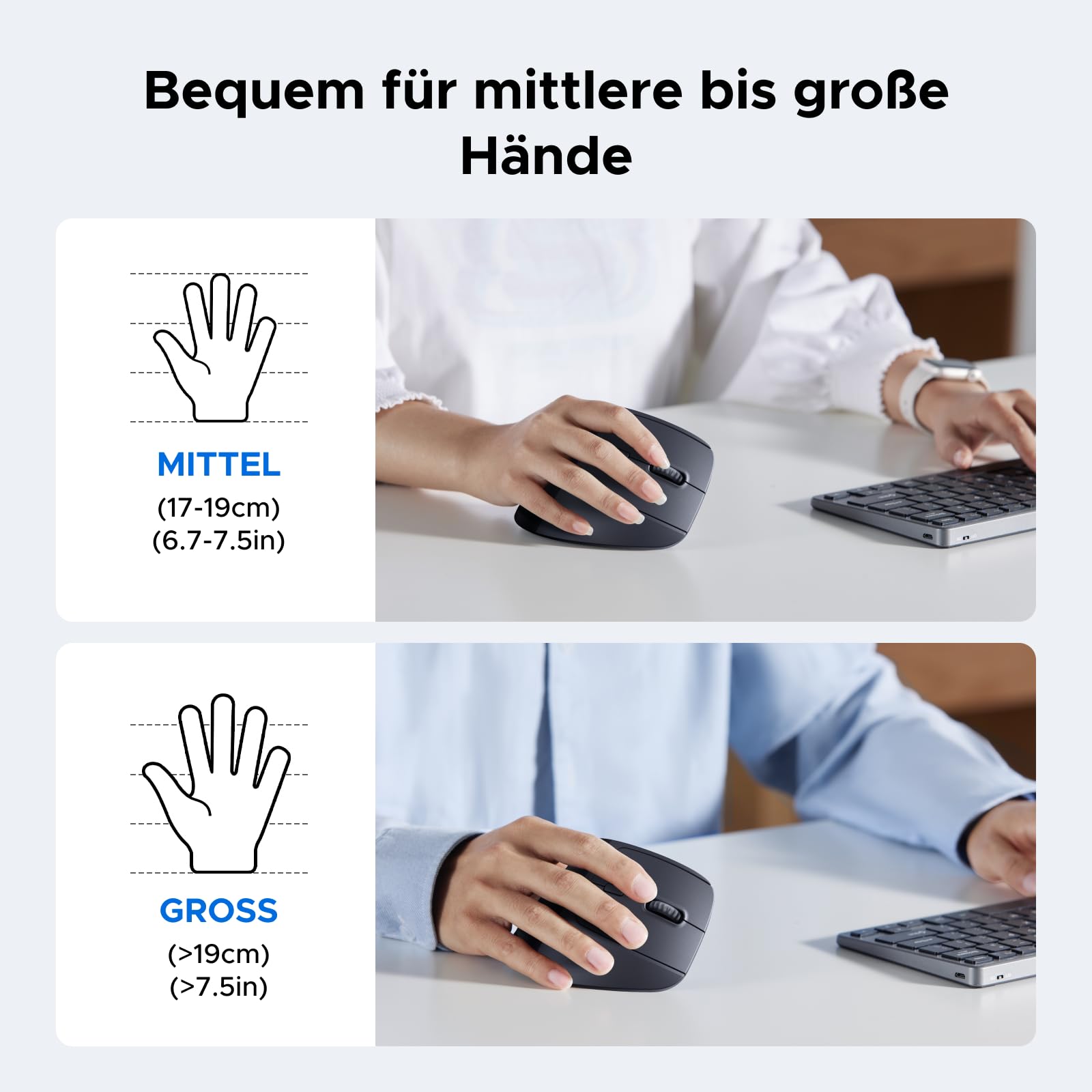 UGREEN 2.4G & Bluetooth Maus Kabellos Vertikale Ergonomische Maus für Windows/Mac OS uzw, 1000/1600/2000/4000 DPI, 6 Tasten (2.4G+BT 5.4) 6