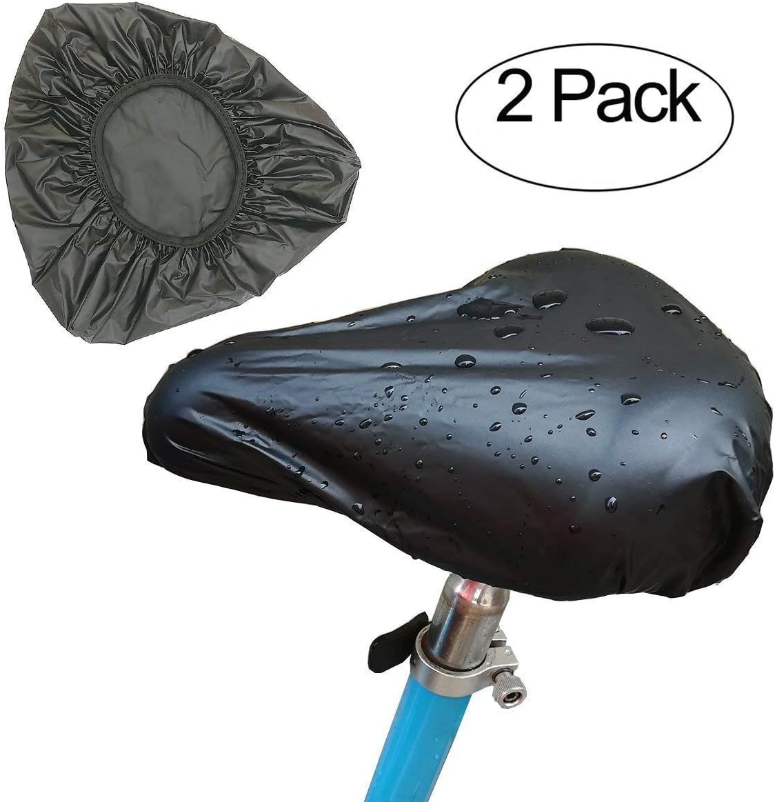 Keklle Black Waterproof Bike Seat Rain Cover, Protective Water and Dust Resistant Bicycle Saddle Cover (2 Pack)