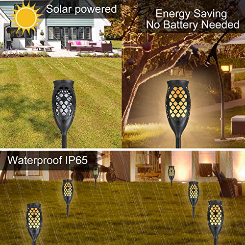 Juhefa Solar Lights Outdoor, Dancing Flickering Flames Torches Lights Lantern with Waterproof Wireless Security Auto On/Off Dusk to Dawn for Landscape Garden Patio Pathway Yard Deck (1 Pack) - Thumbnail 2