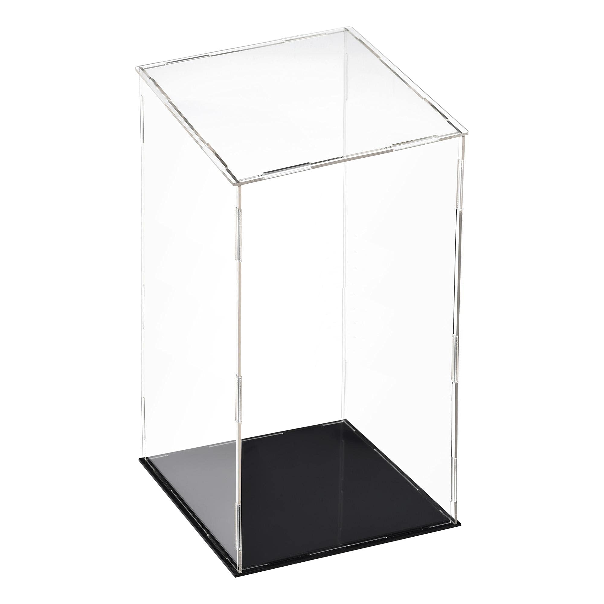 TA-VIGOR Acrylic Clear Display Case, 15 x 15 x 30cm Assemble Countertop Box Cube Organizer Stand Dustproof Protection Showcase with Black Base for Action Figures Toys Collectibles Home Storage — image 1