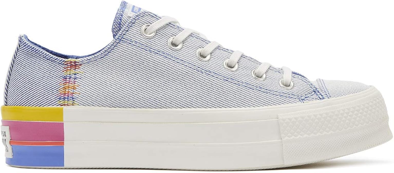 converse blue all star denim rainbow ox trainers
