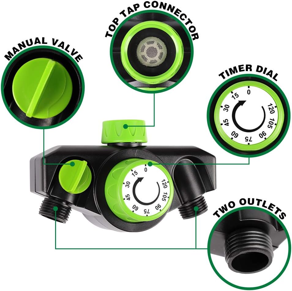 Kasonic Mechanical Watering Timer, 2 Ways Use, Durable High Impact Construction Timed, Watering Up to 120 Minutes, No Batteries Required, Oversized Dial, Easy Use: Home & Kitchen