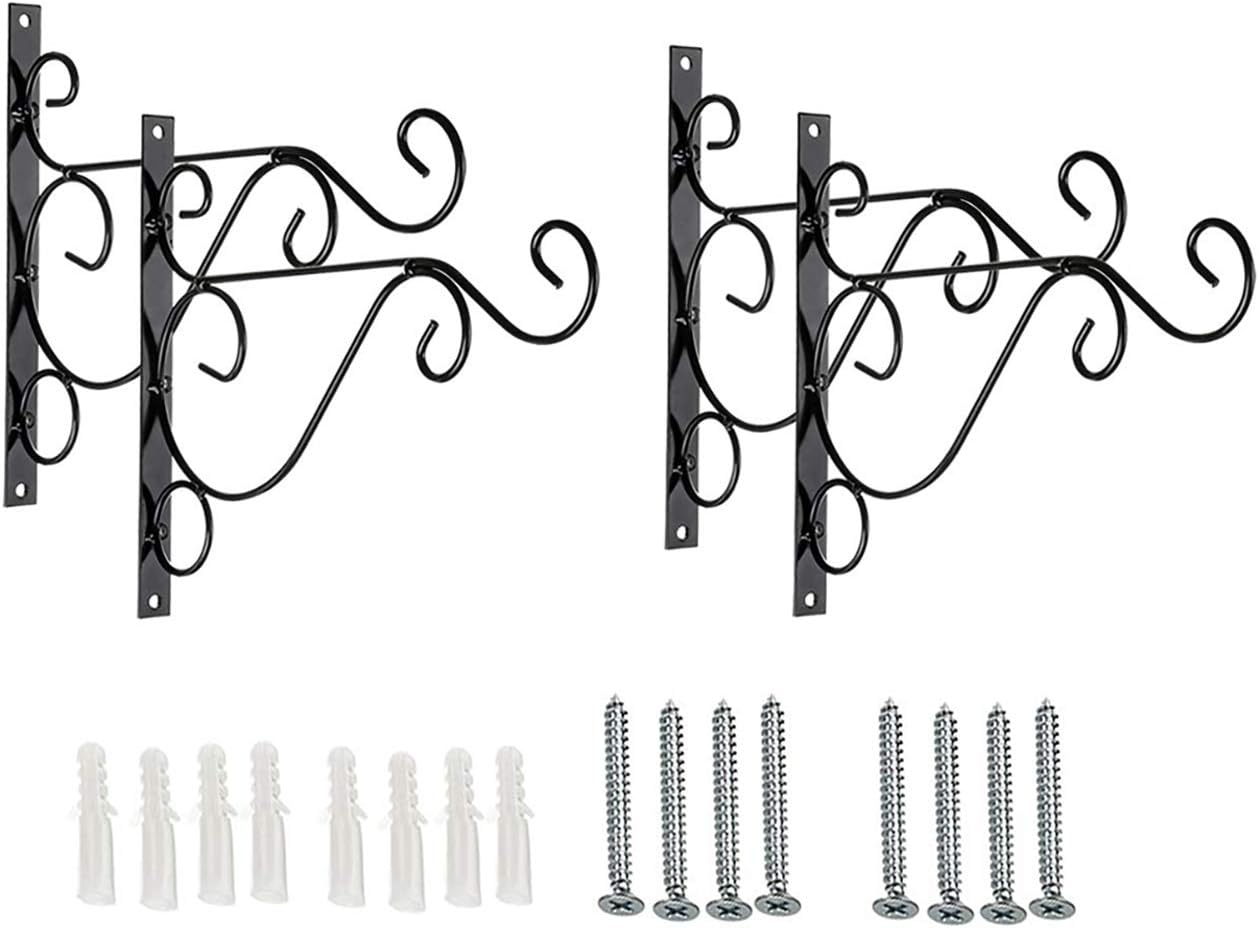 Magiin 4 Packs Retro Iron Wall Mount Lanterns Hangers for Hanging Bird Feeders, Lanterns, Planters, Wind Chimes, Outdoor Plant Pot Basket with Screw (Black)