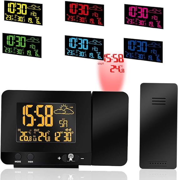 ALLOMN Digital Projection Alarm Clock, Indoor and Outdoor Temperature