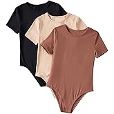 Milumia Girl's 3 Pack Short Sleeve Bodysuits V Neck Lettuce Trim Romper Jumpsuit Tops Set